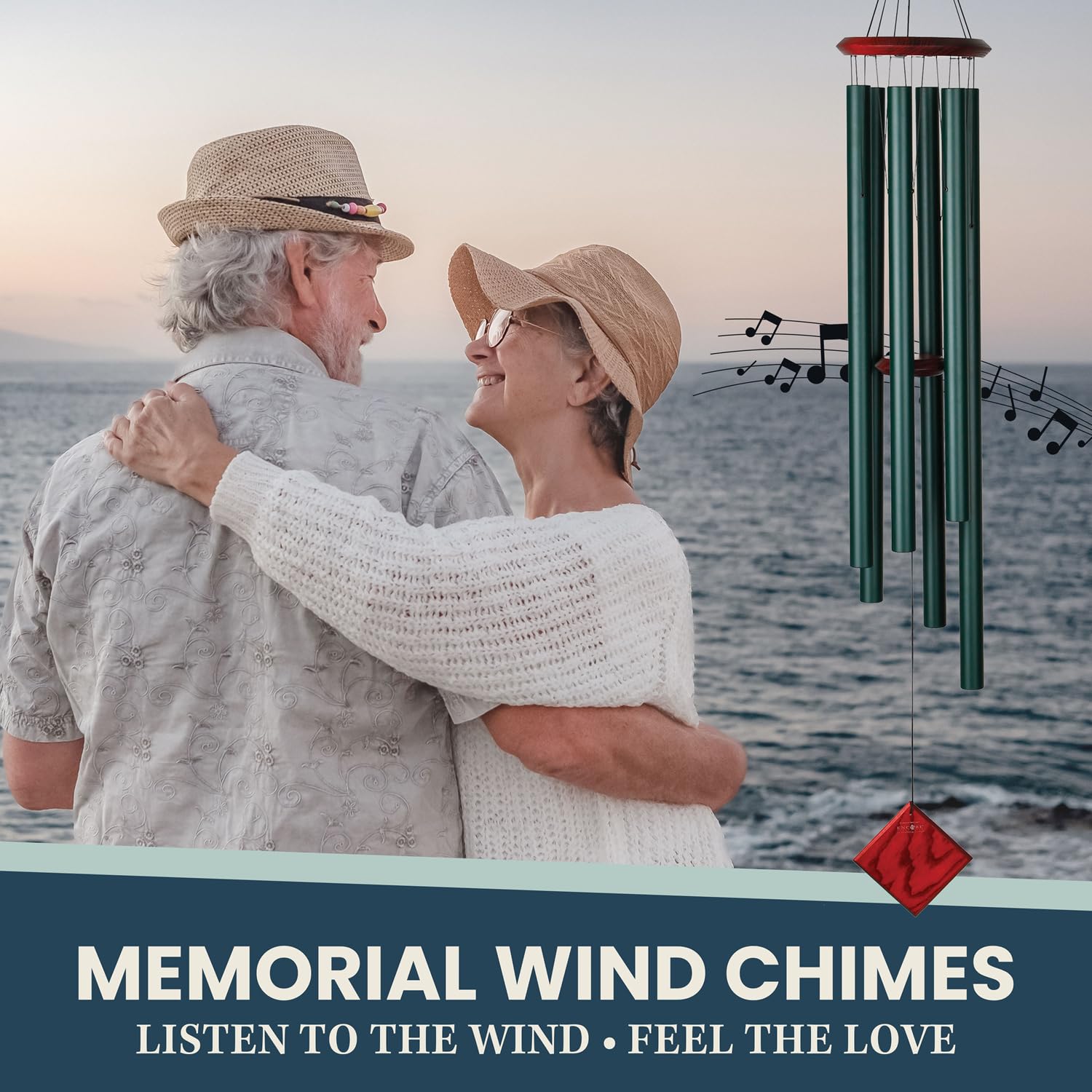 Woodstock Chimes Neptune hanging in garden providing peaceful low-pitched ambient tones