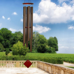 Woodstock Chimes close-up of bronze aluminum tubes highlighting clear musical tuning