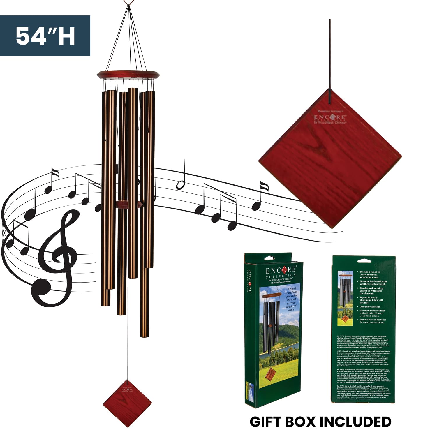Woodstock Chimes windcatcher bubinga finish detail for custom engraving benefit