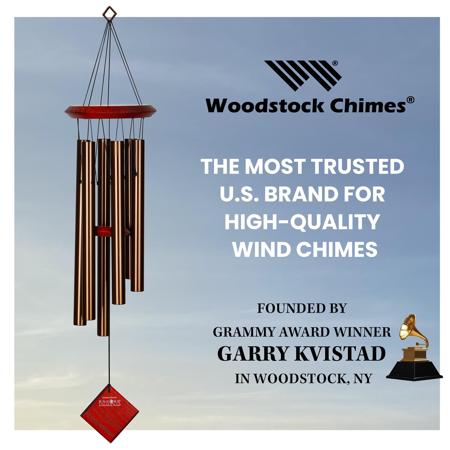 Woodstock Chimes Pluto bubinga wood finish close-up demonstrating weather-resistant look