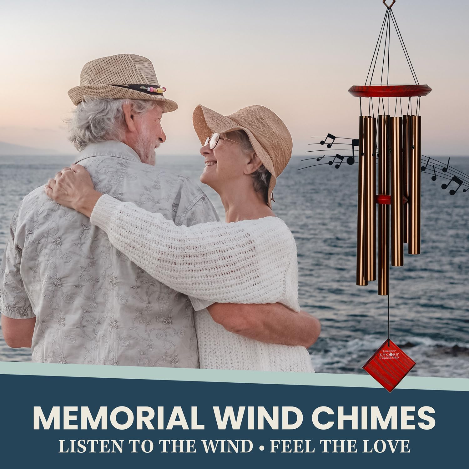 Woodstock Chimes Pluto hanging in garden creating soothing outdoor atmosphere