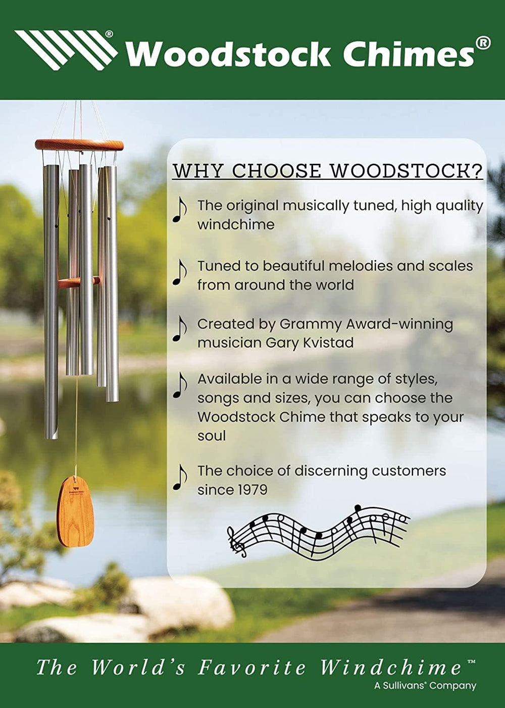 Woodstock Chimes Pluto hanging in garden, enhances patio ambiance with resonant medium tones