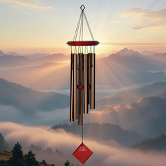 Woodstock Chimes Pluto top detail highlighting wood top and secure hanging benefit
