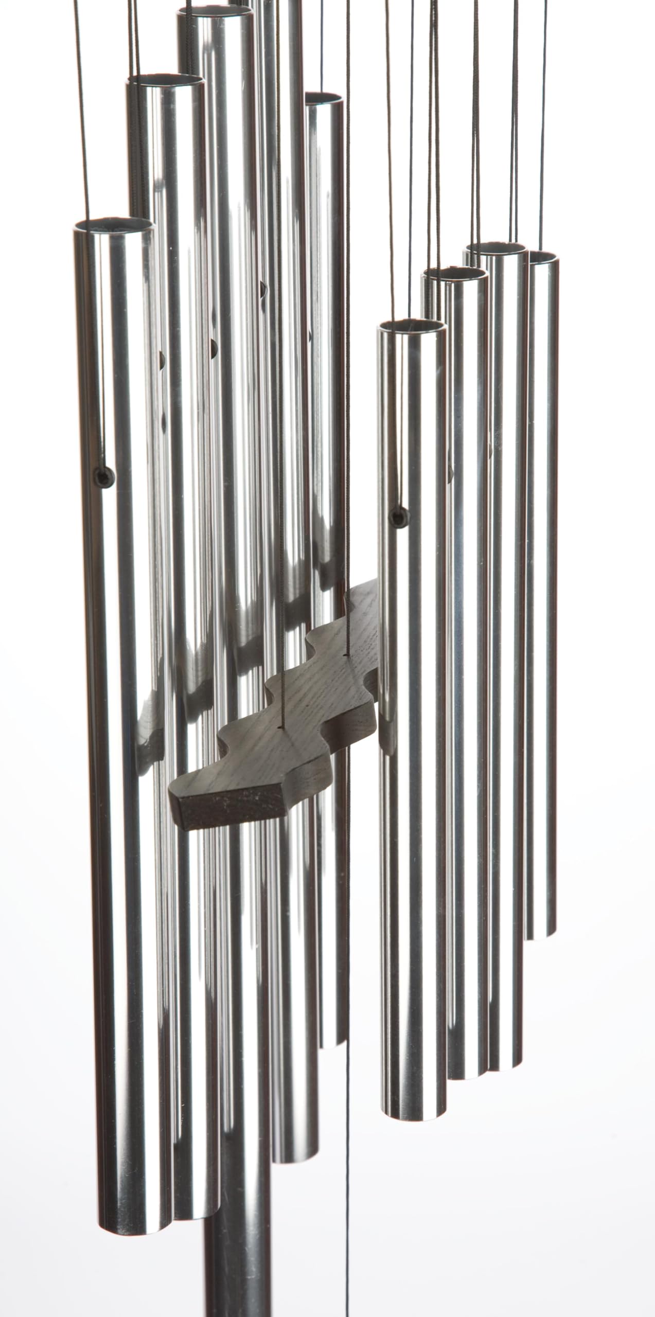 Woodstock Chimes next to ruler for scale, showing medium 34-inch length and placement guidance
