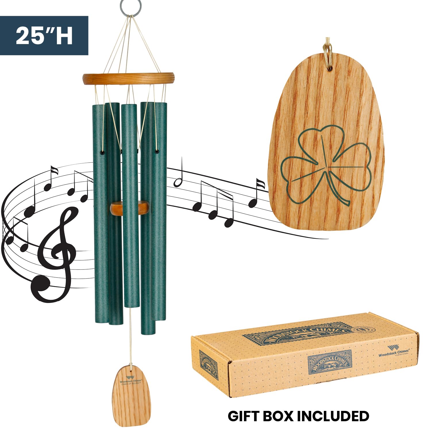 Woodstock Chimes shamrock windcatcher detail showing design and decorative charm
