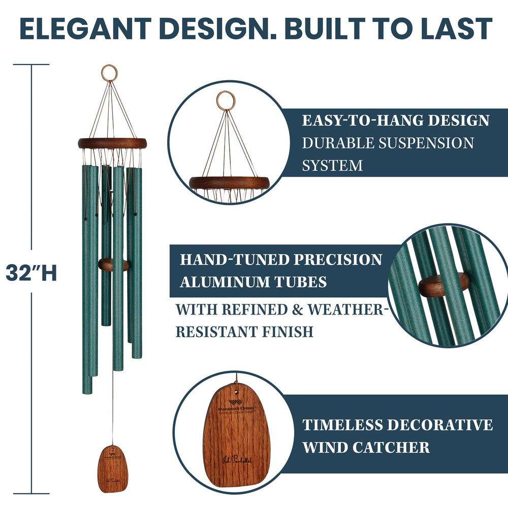 Woodstock Chimes next to ruler showing 32-inch length for proper sizing