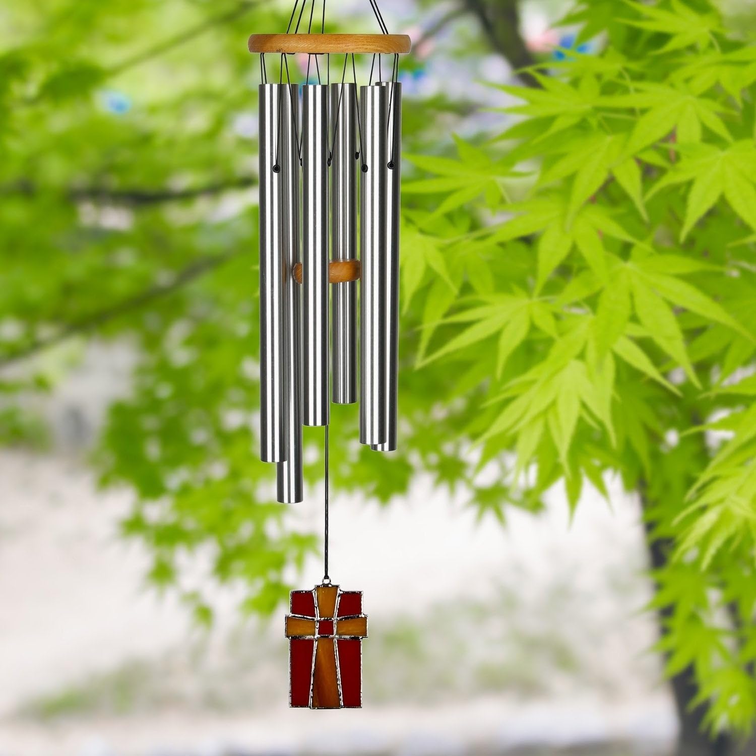 Woodstock Chimes stained-glass cross close-up offering decorative appeal