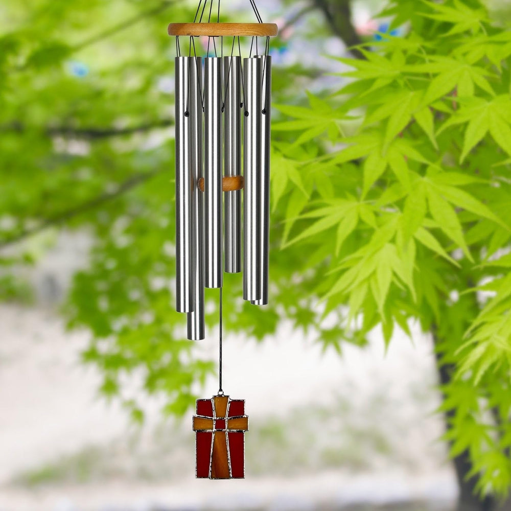 Woodstock Chimes stained-glass cross close-up offering decorative appeal