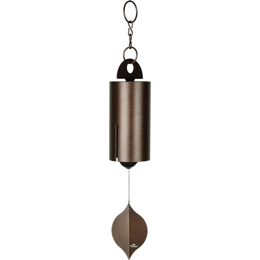 Woodstock Chimes heroic windbell front view showing antique copper finish and elegant silhouette, enhancing outdoor atmosphere