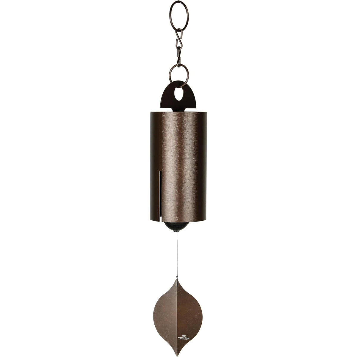 Woodstock Chimes heroic windbell front view showing antique copper finish and elegant silhouette, enhancing outdoor atmosphere