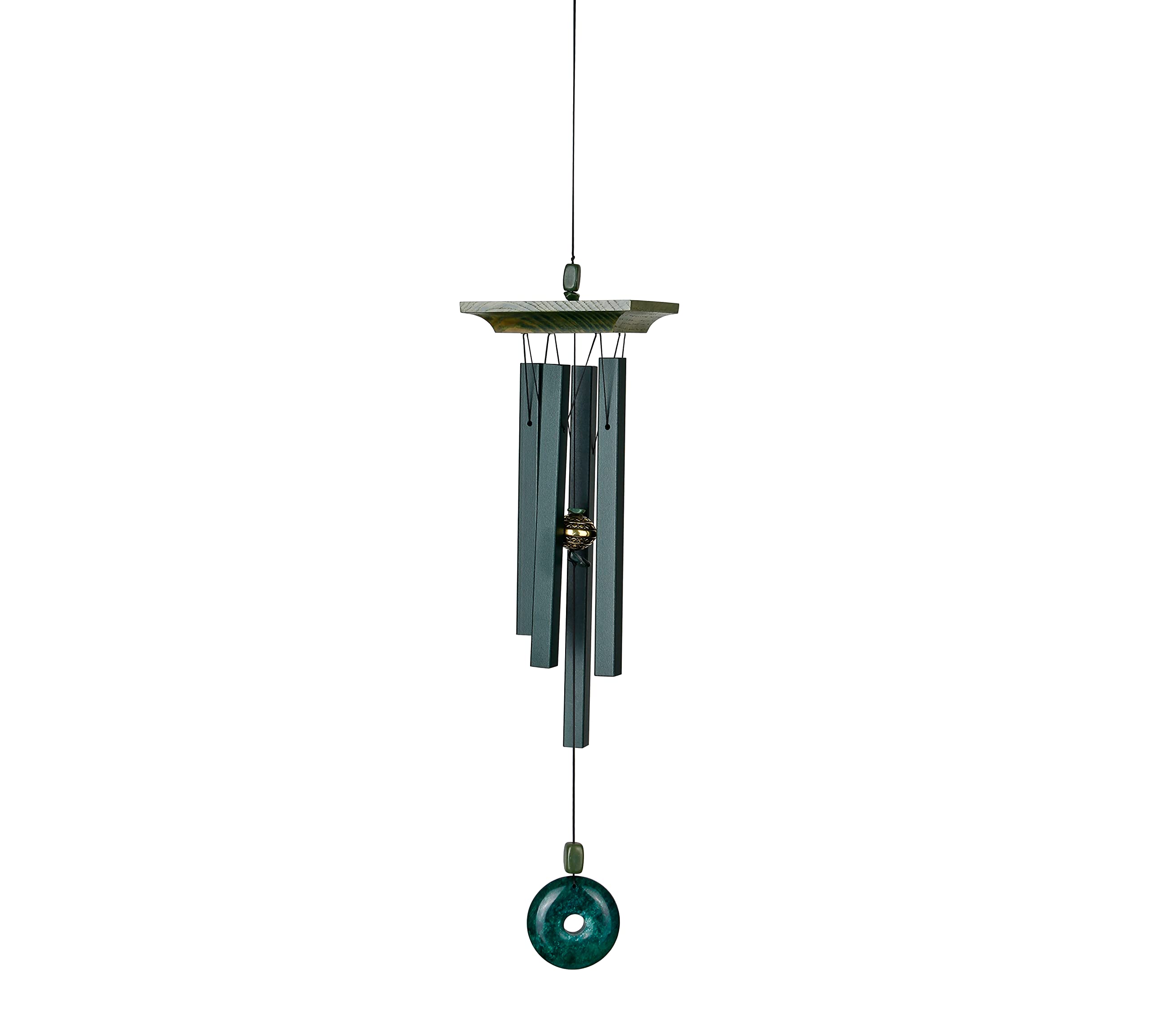 Woodstock Chimes jade closeup of satin green aluminum tubes benefit: clear, tuned sound