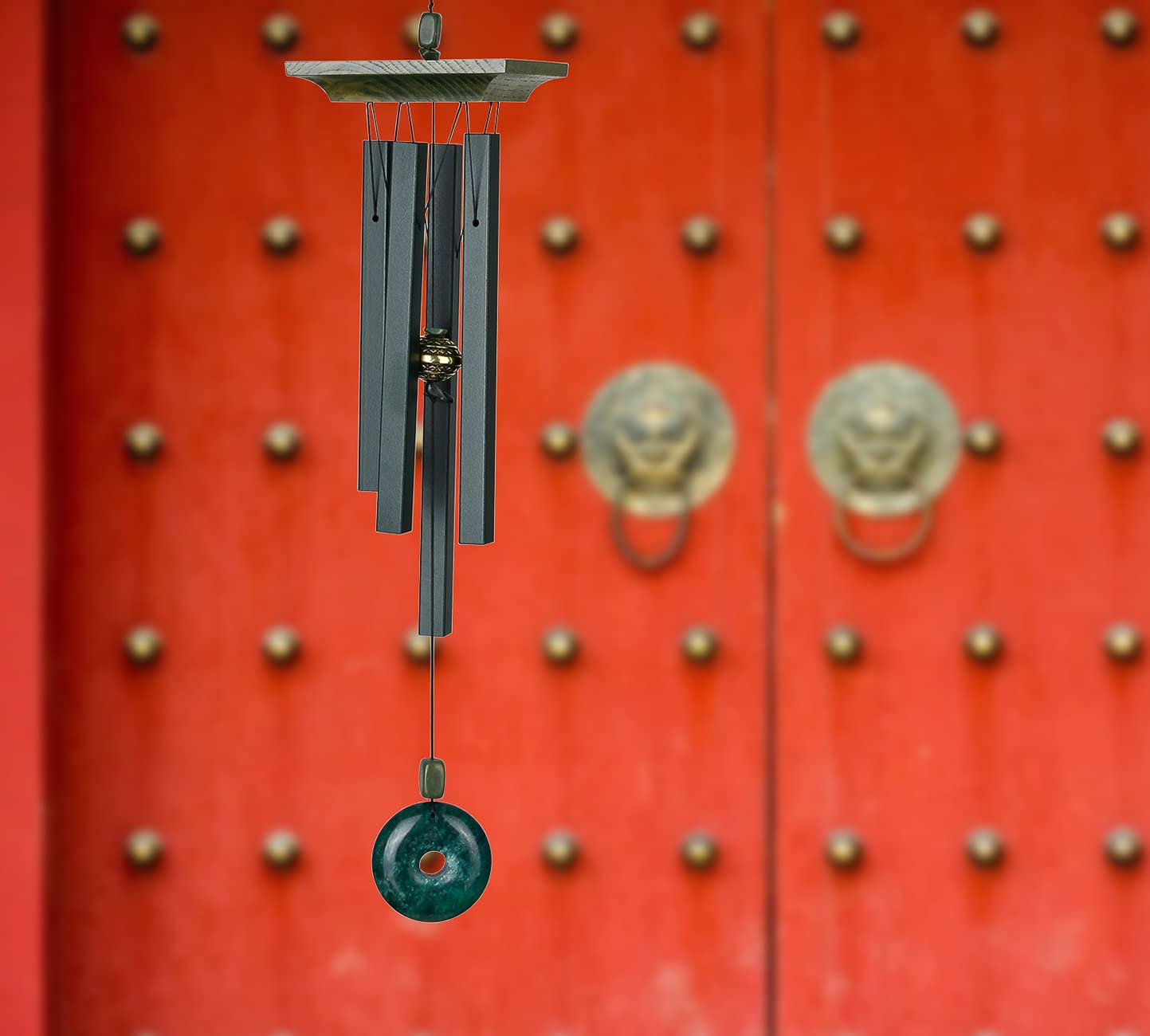 Woodstock Chimes jade stone accents detail showing jade beads benefit: natural visual contrast