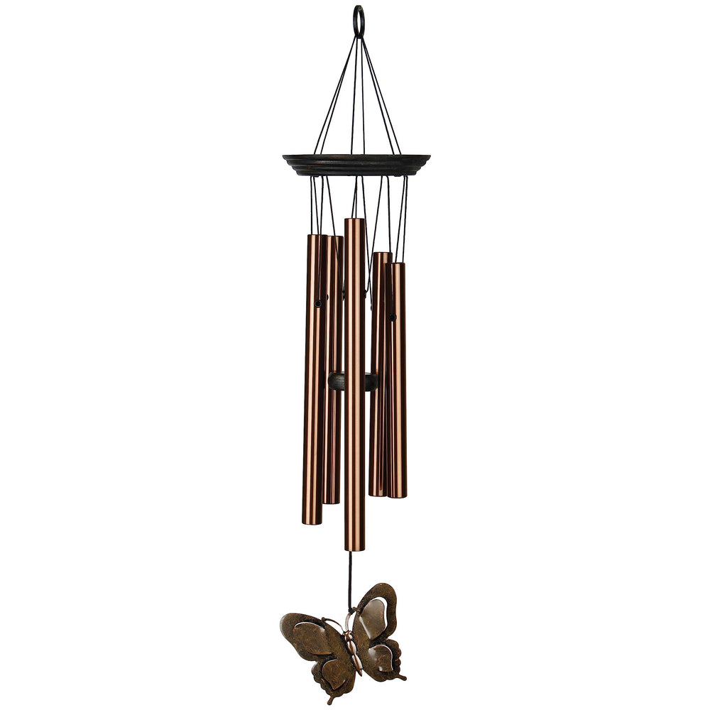 Woodstock Chimes My Butterfly Chime front view showing bronze tubes and pine top, adds melodic ambiance