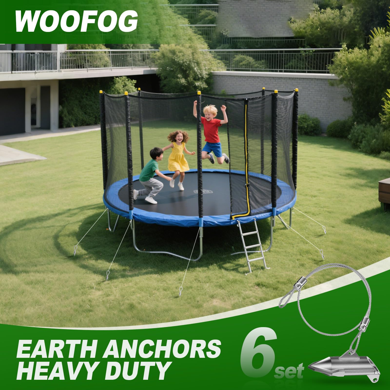 WooFog multiple anchors securing canopy demonstrating enhanced wind resistance