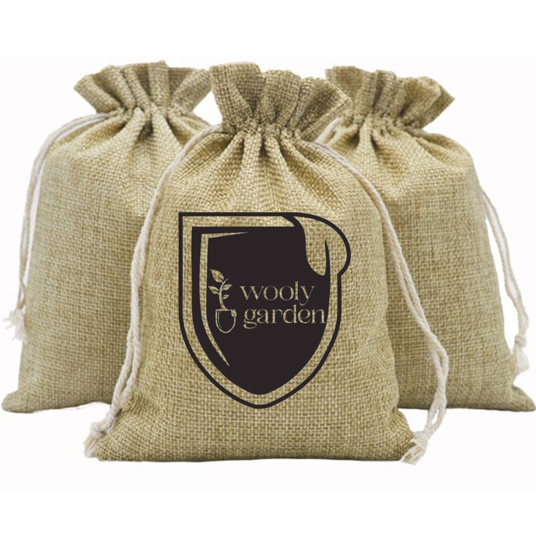 Wooly Garden front packaging showing 5 lb bag and natural wool fertilizer benefits