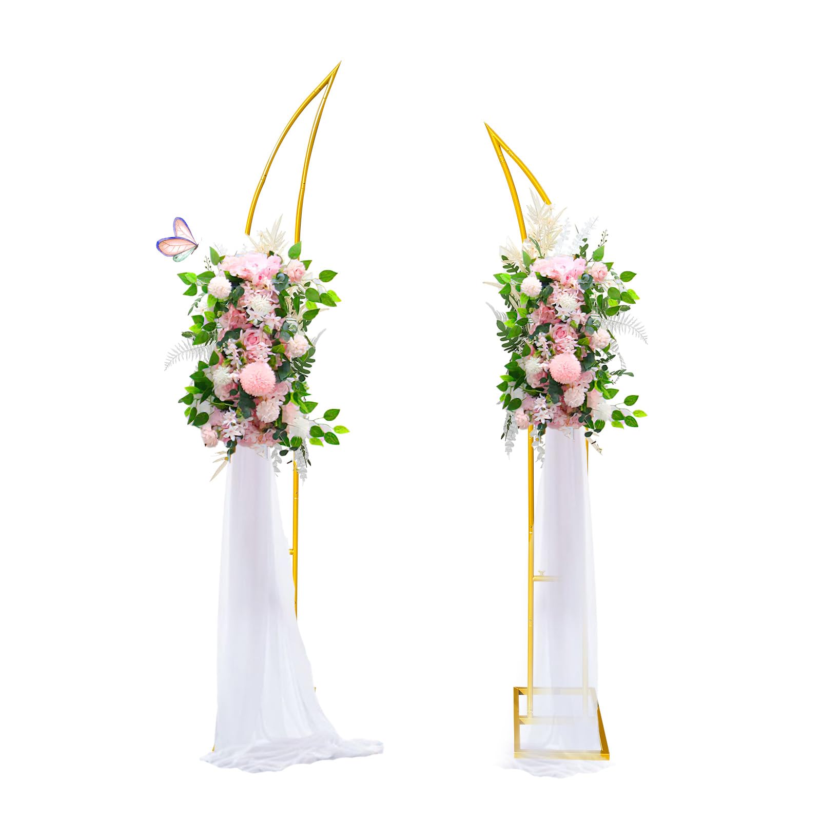 WORFEI front view of both gold half-moon arches showing elegant ceremony framing
