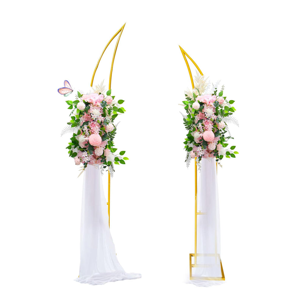 WORFEI front view of both gold half-moon arches showing elegant ceremony framing