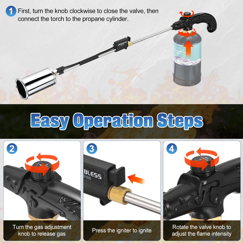 WorkBless torch flame treating driveway weeds demonstrating fast chemical-free weed removal