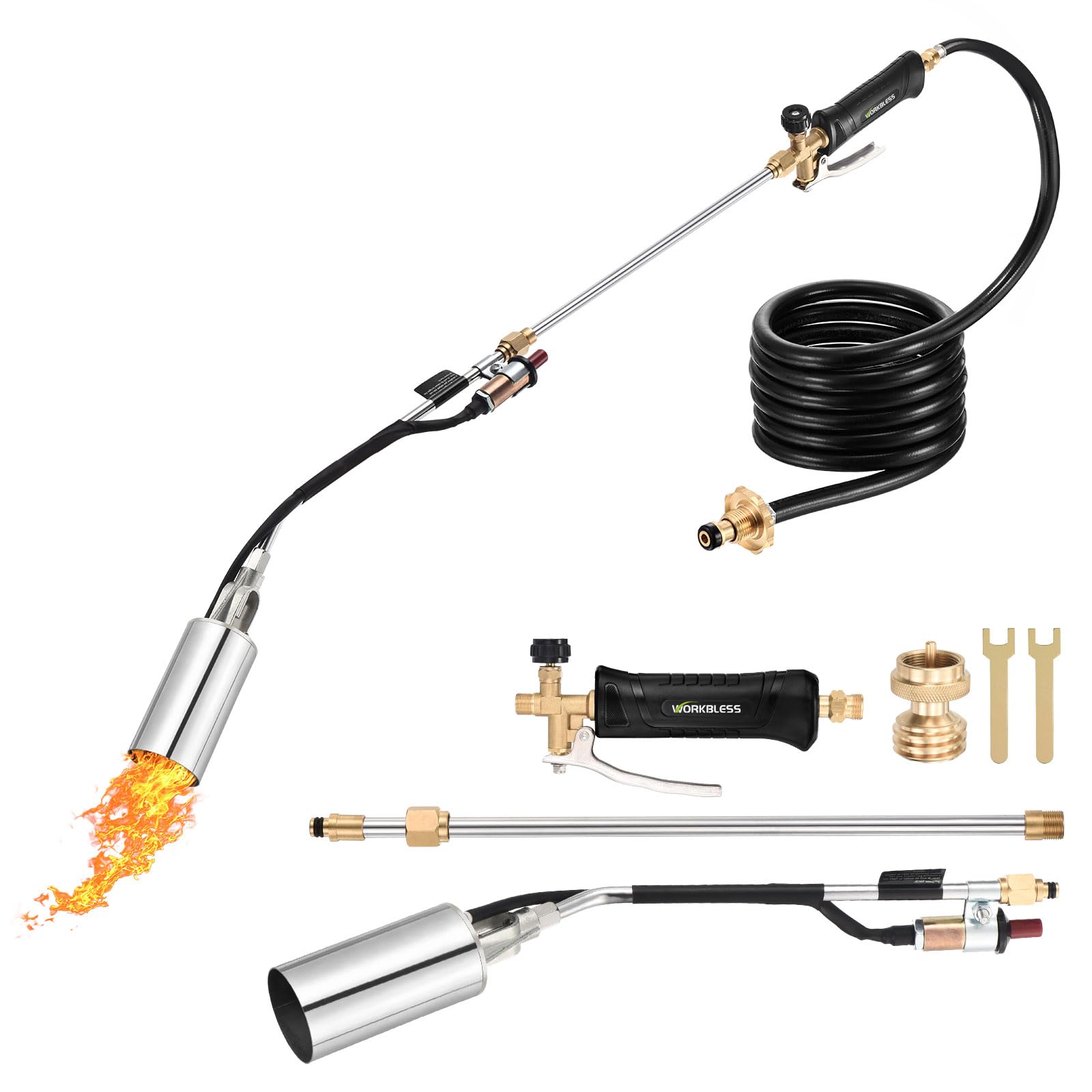 WorkBless torch front view showing nozzle and long rod for powerful heating