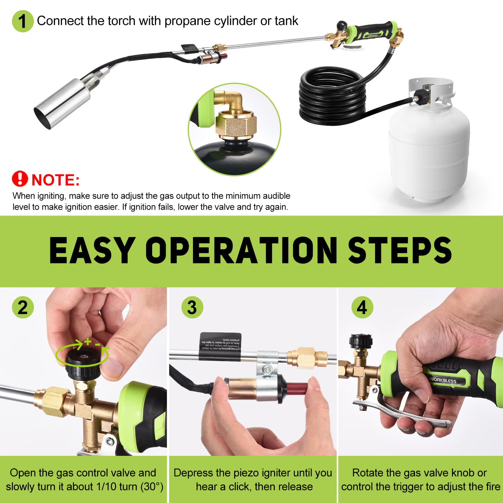 WorkBless 10 ft hose and CGA600 connector enabling remote tank hookup and convenience