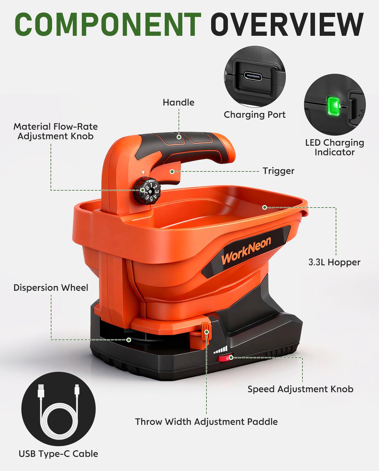 WorkNeon large 3.3L hopper open to show capacity for longer runs