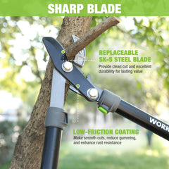 WORKPRO lopper in use cutting a 1.6-inch branch for reduced effort and clean cut