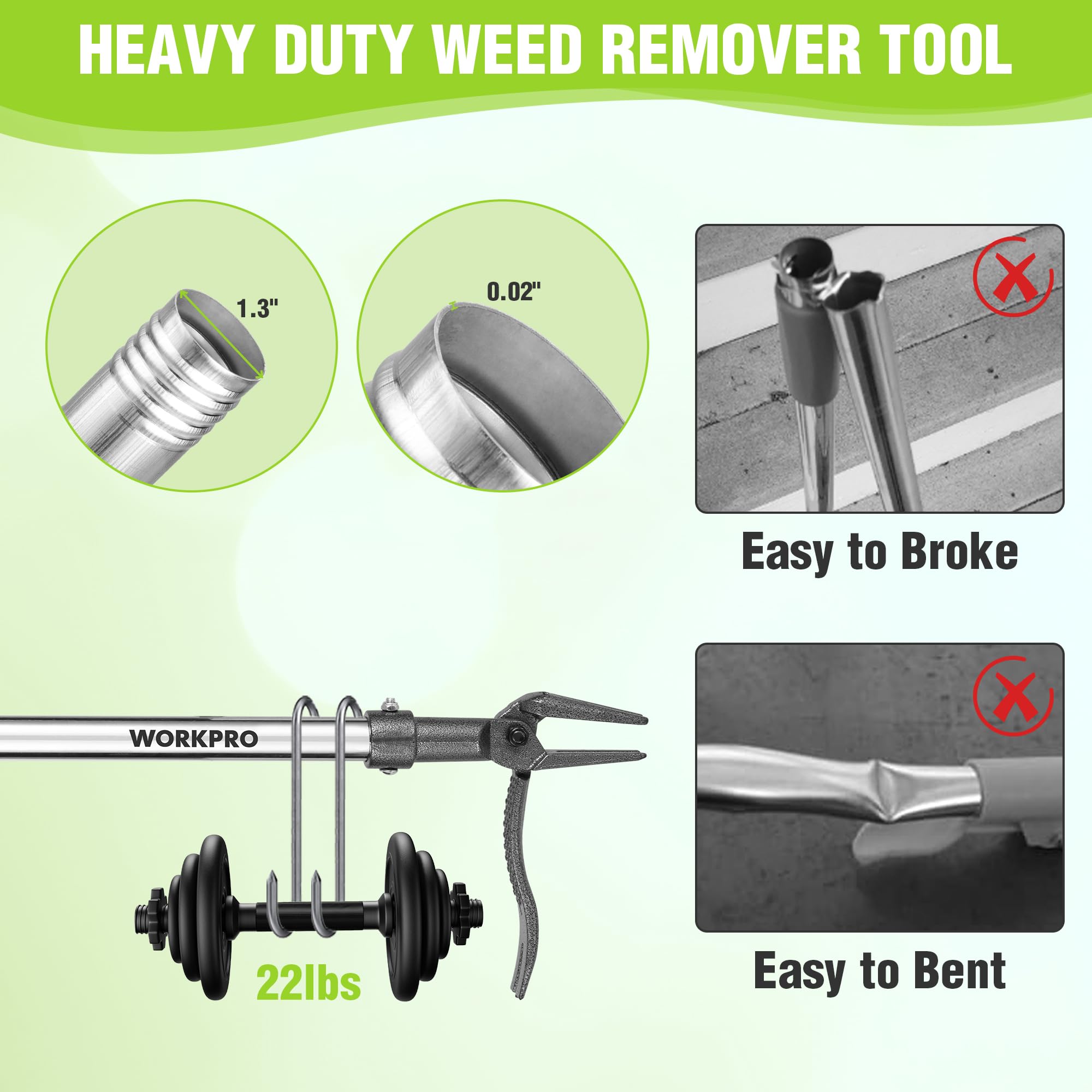 WORKPRO assembled weed puller standing in garden showing stand-up weeding comfort