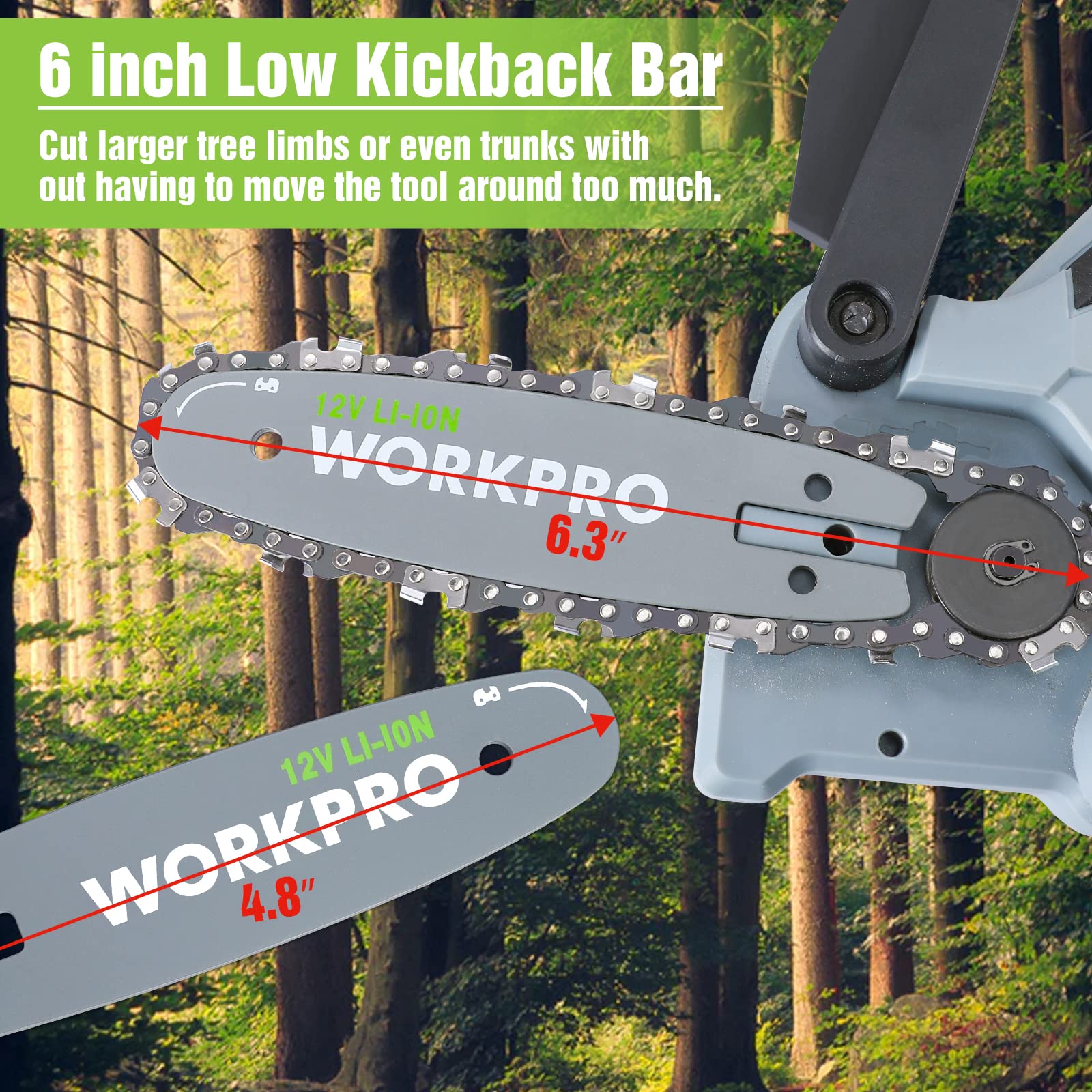 WORKPRO two batteries and charger showing extended run time benefit