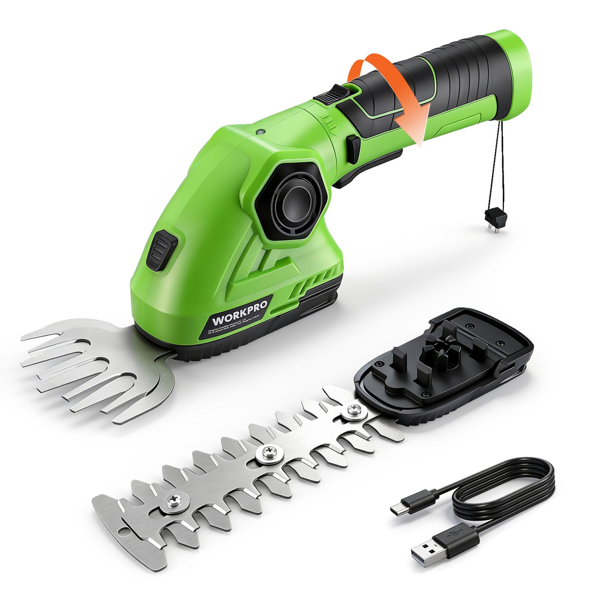 WORKPRO front view of cordless shear showing compact design and portability