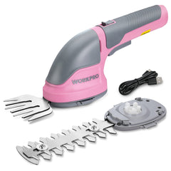 WORKPRO front view showing pink ribbon packaging and compact trimmer benefit portability