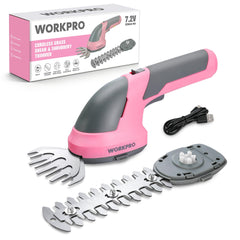 WORKPRO front view of pink ribbon trimmer showing compact design and portability