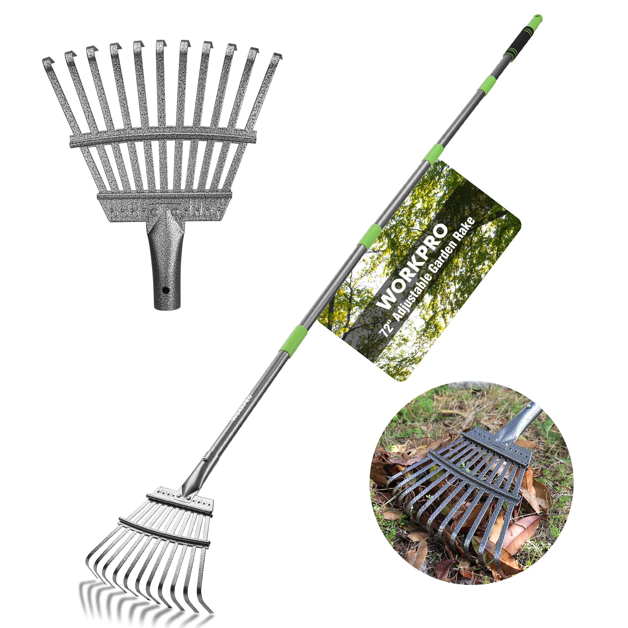 WORKPRO front view of small rake showing narrow head and full tool benefit