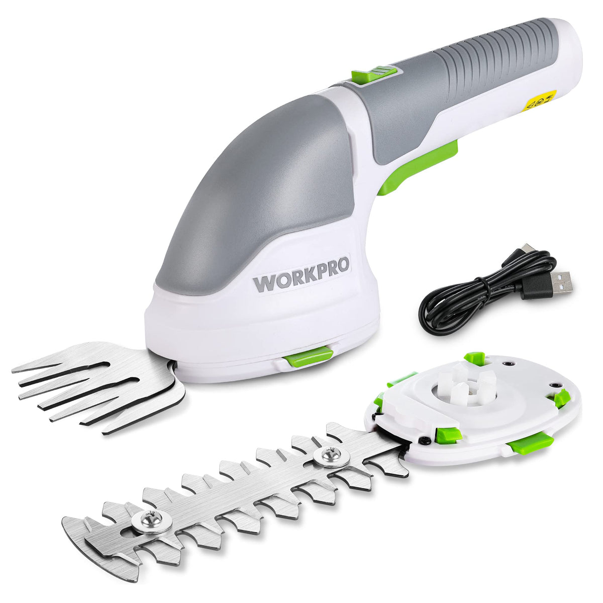 WORKPRO front view of white trimmer showing compact design and portability