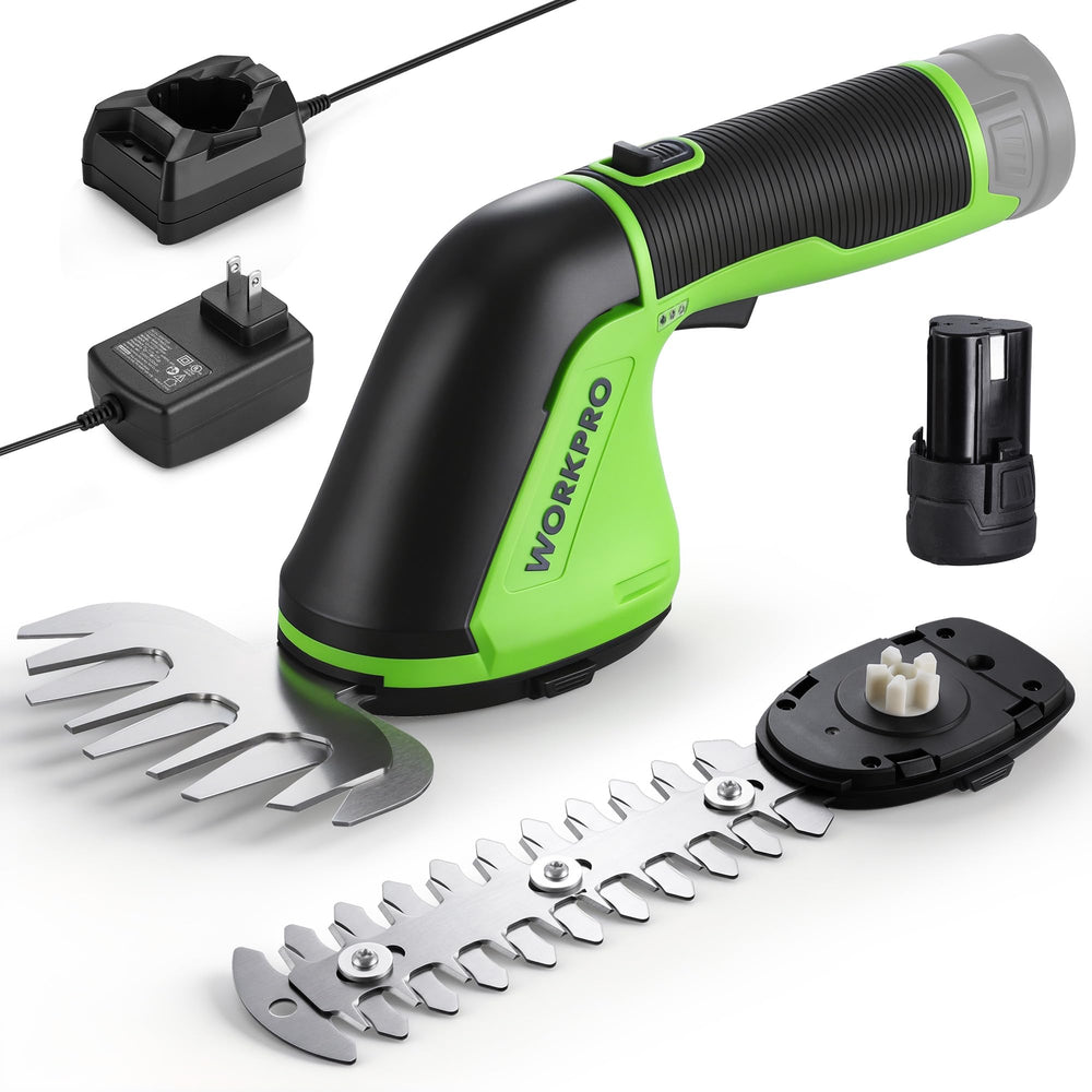 WORKPRO front view showing dual blades and compact design for versatile trimming
