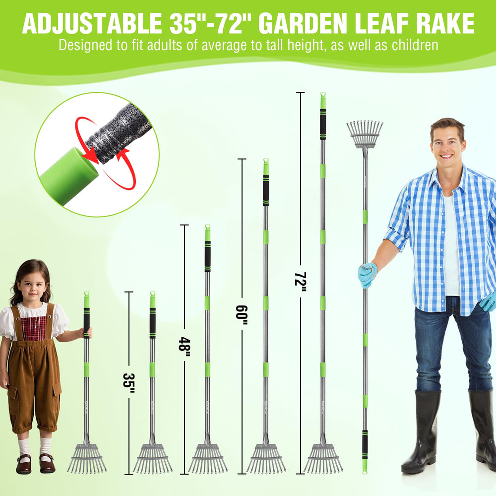 WORKPRO rake handle fully extended to 72 inches for ergonomic reach benefit