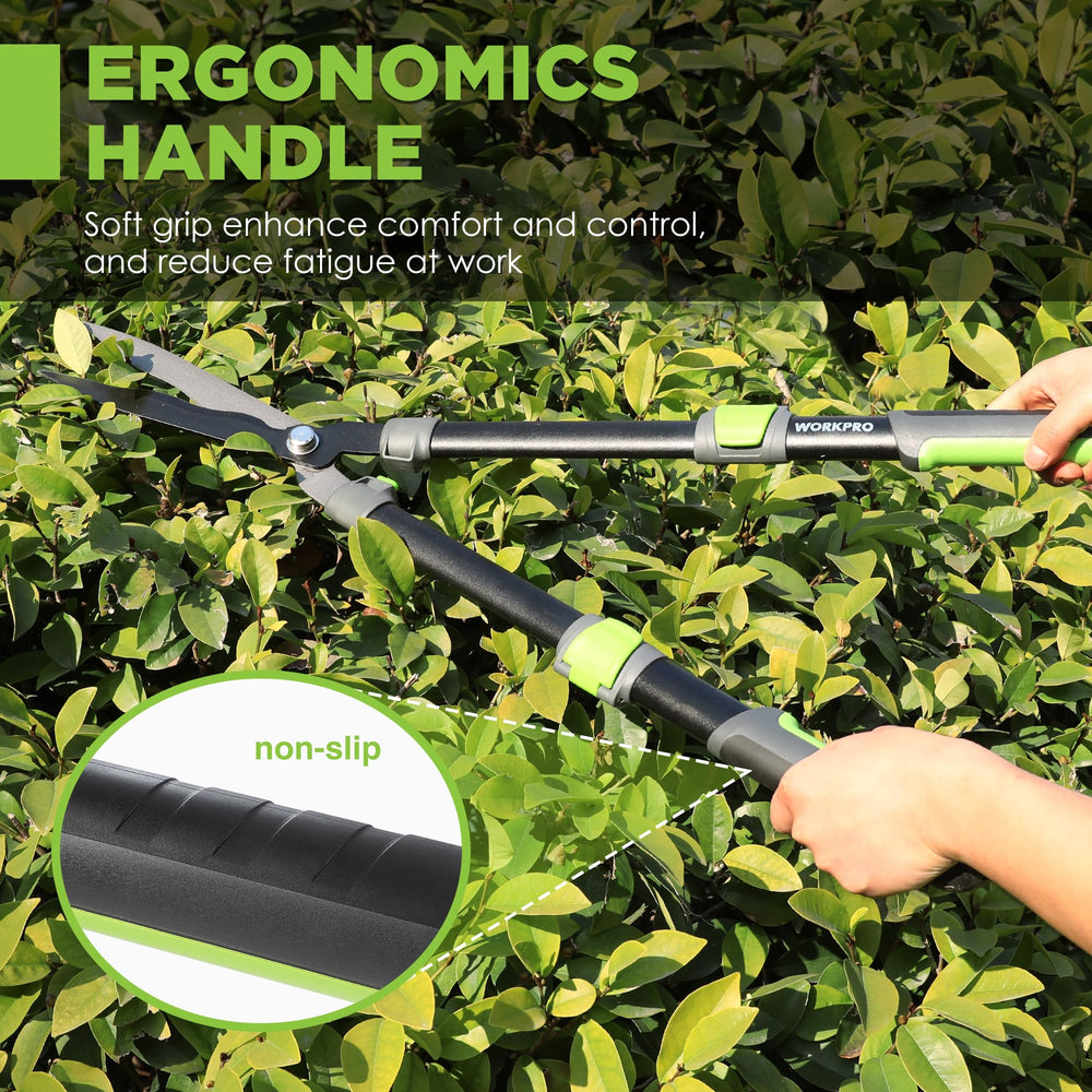 WORKPRO in use trimming a garden hedge to show precise shaping performance