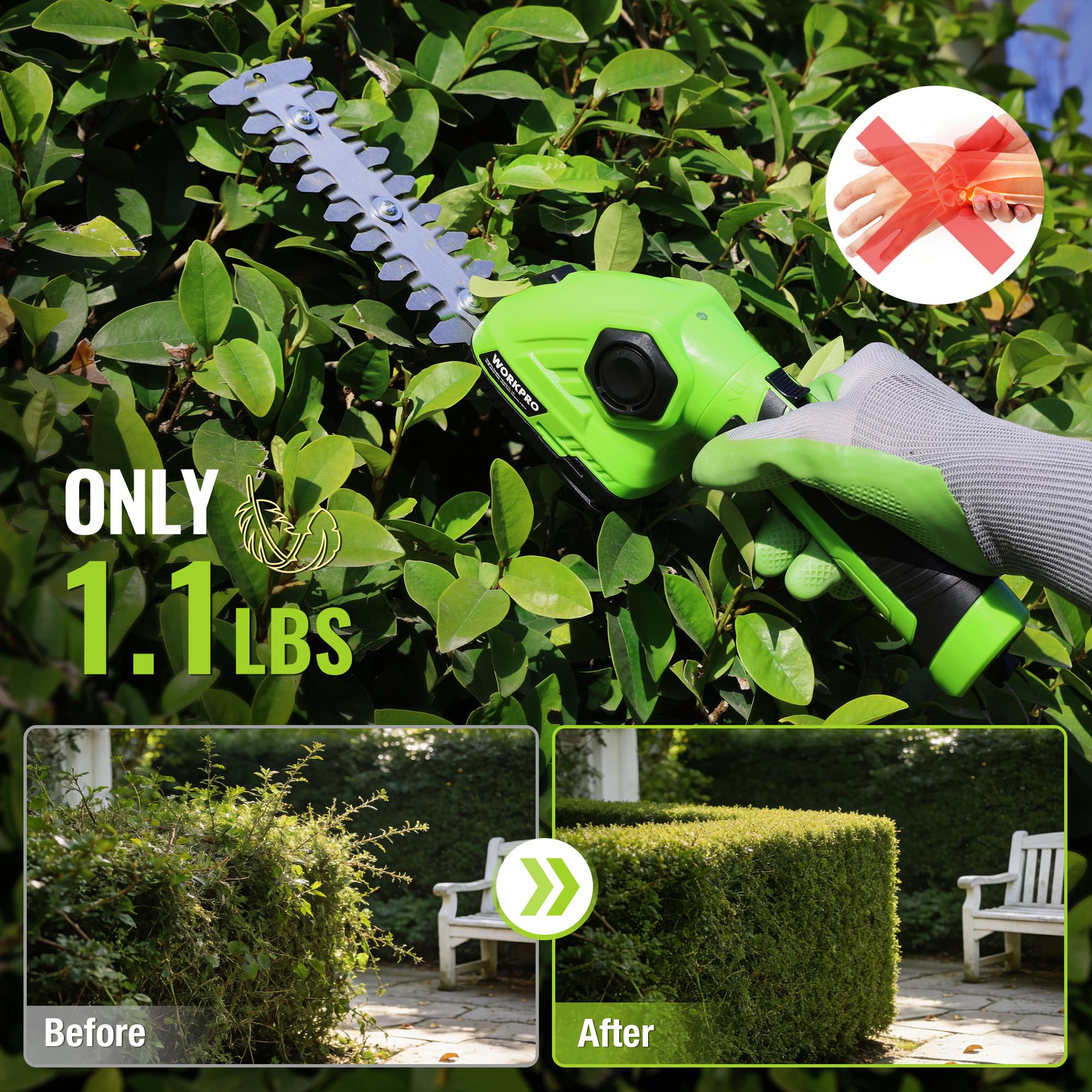 WORKPRO held in hand to show lightweight 1.1 lb design for less fatigue