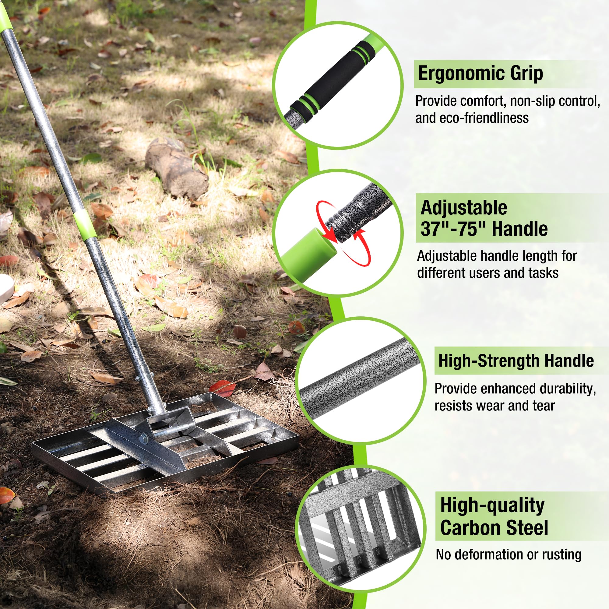 WORKPRO rake smoothing a garden bed showing even soil distribution benefit