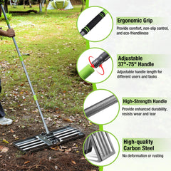 WORKPRO rake being used to level soil, enabling uniform seedbed preparation