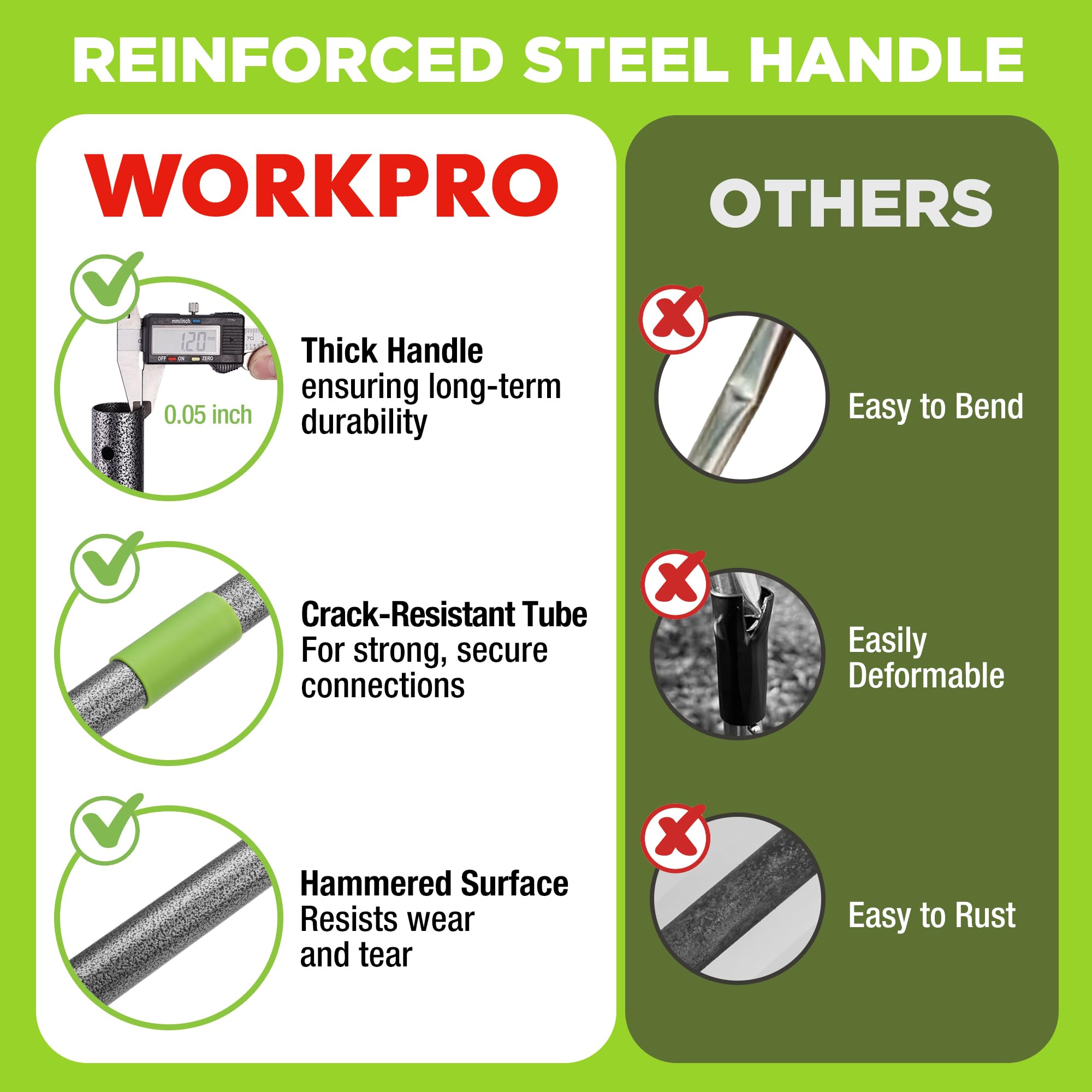 WORKPRO rake next to a tape measure to show scale and full 30-inch plate
