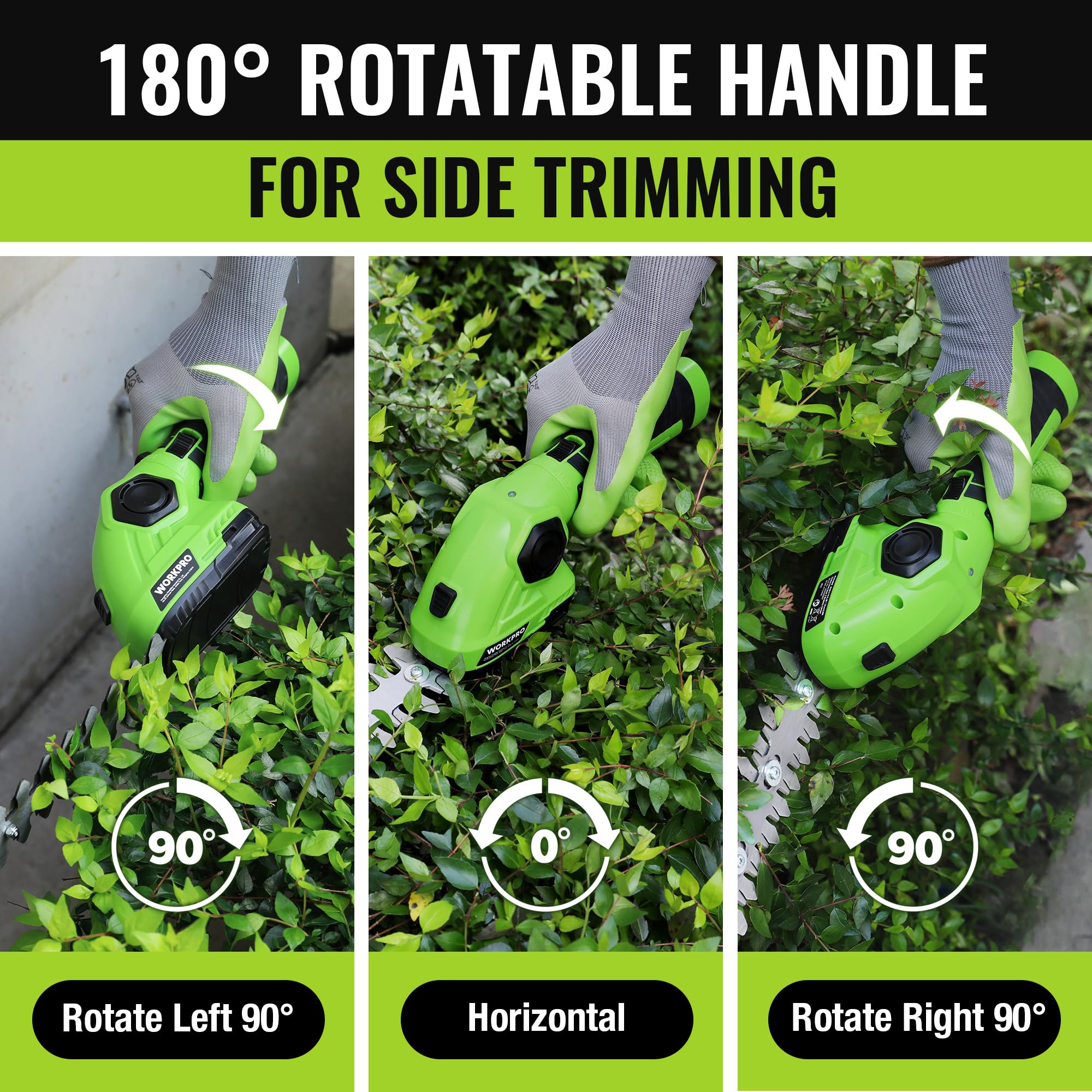 WORKPRO rotatable handle detail providing comfortable grip and versatile angles