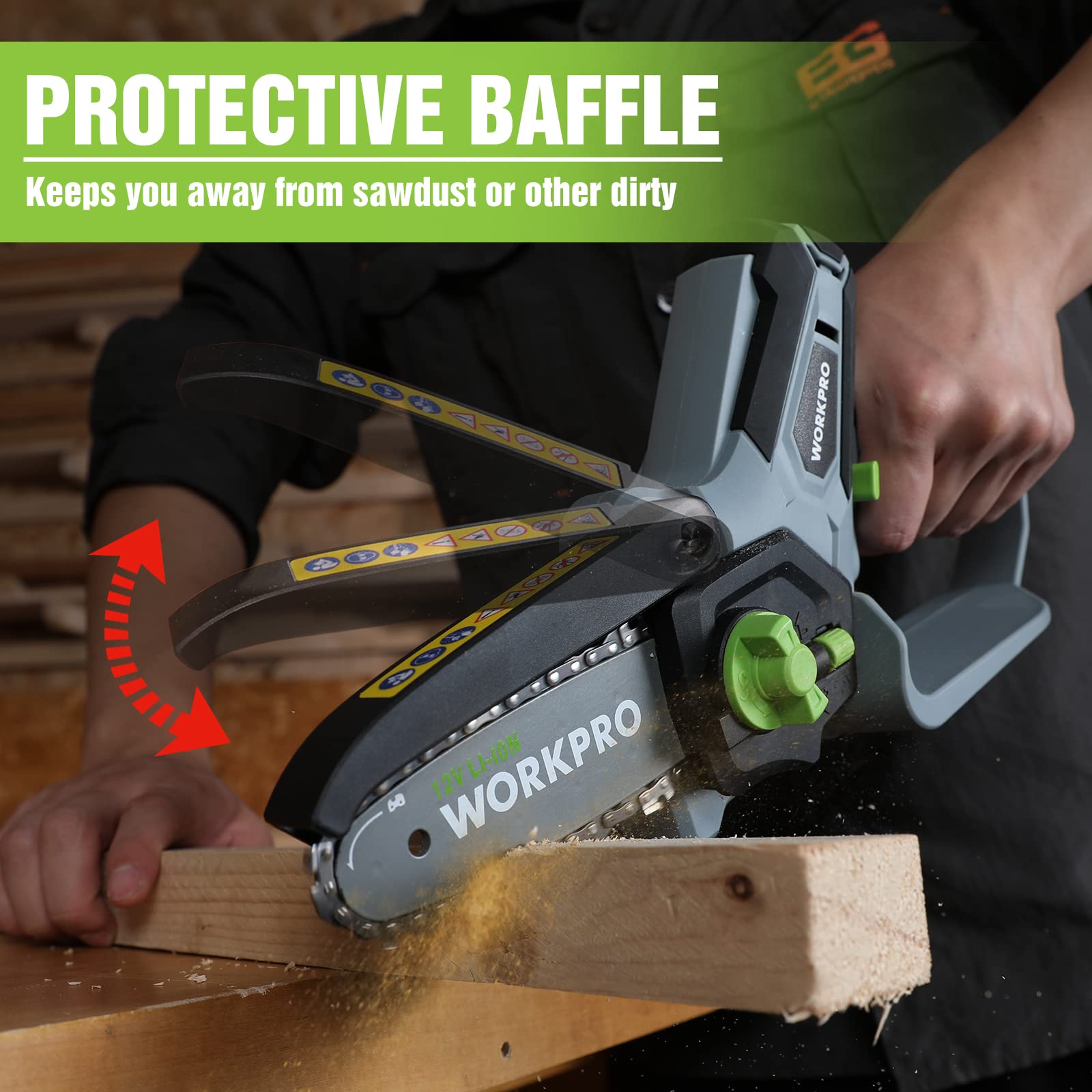 WORKPRO spare chains and oil bottle displaying easy maintenance readiness
