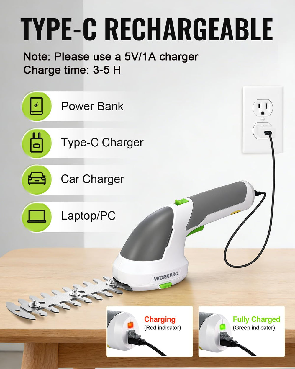 WORKPRO USB-C charging port and cable enabling convenient recharging