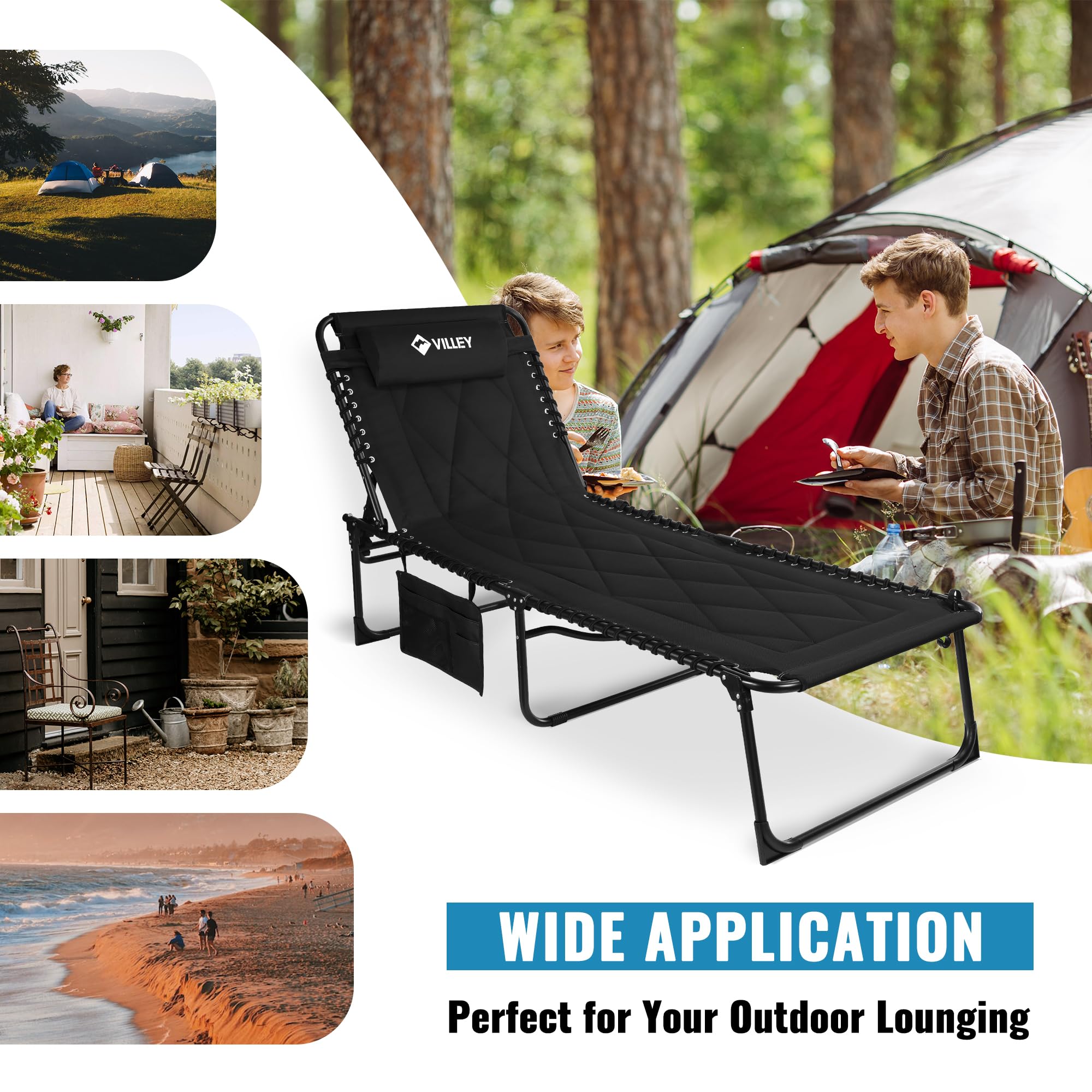 WORKPRO VILLEY chaise with person reclining to show generous length and support