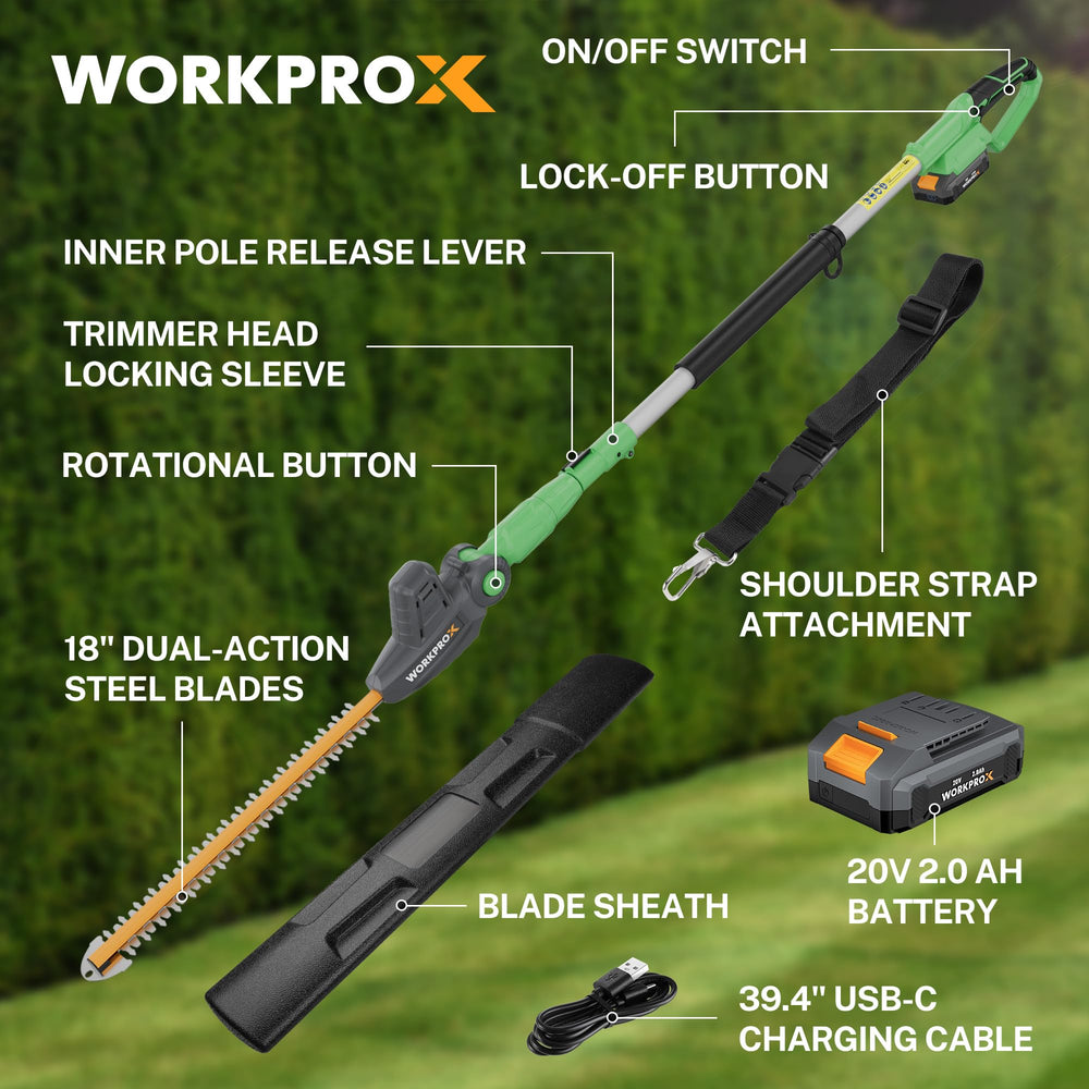 WORKPRO extended reach at 9.2 ft demonstrating high hedge access and safety