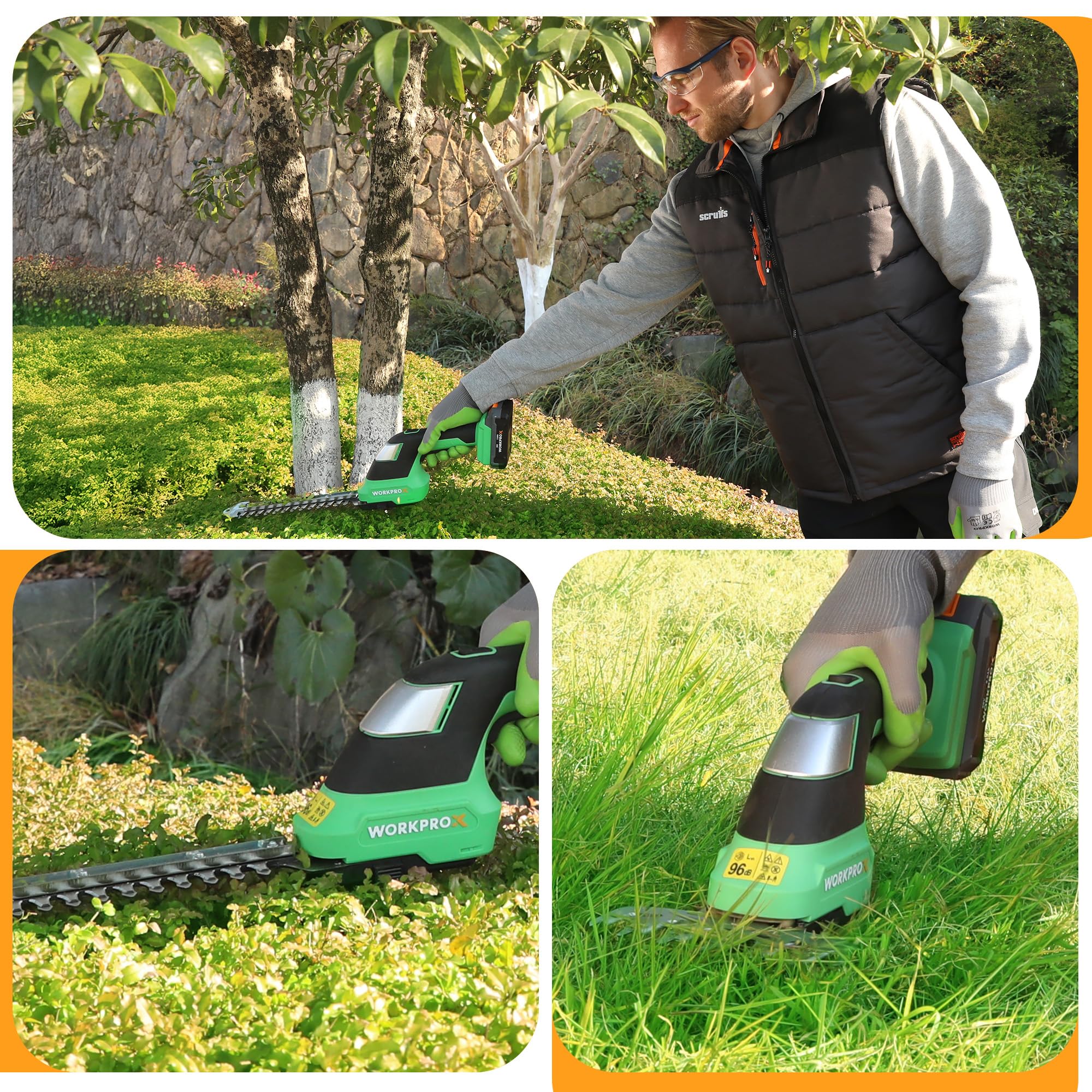 WORKPROX in use by gardener trimming border for faster tidy-up and mobility