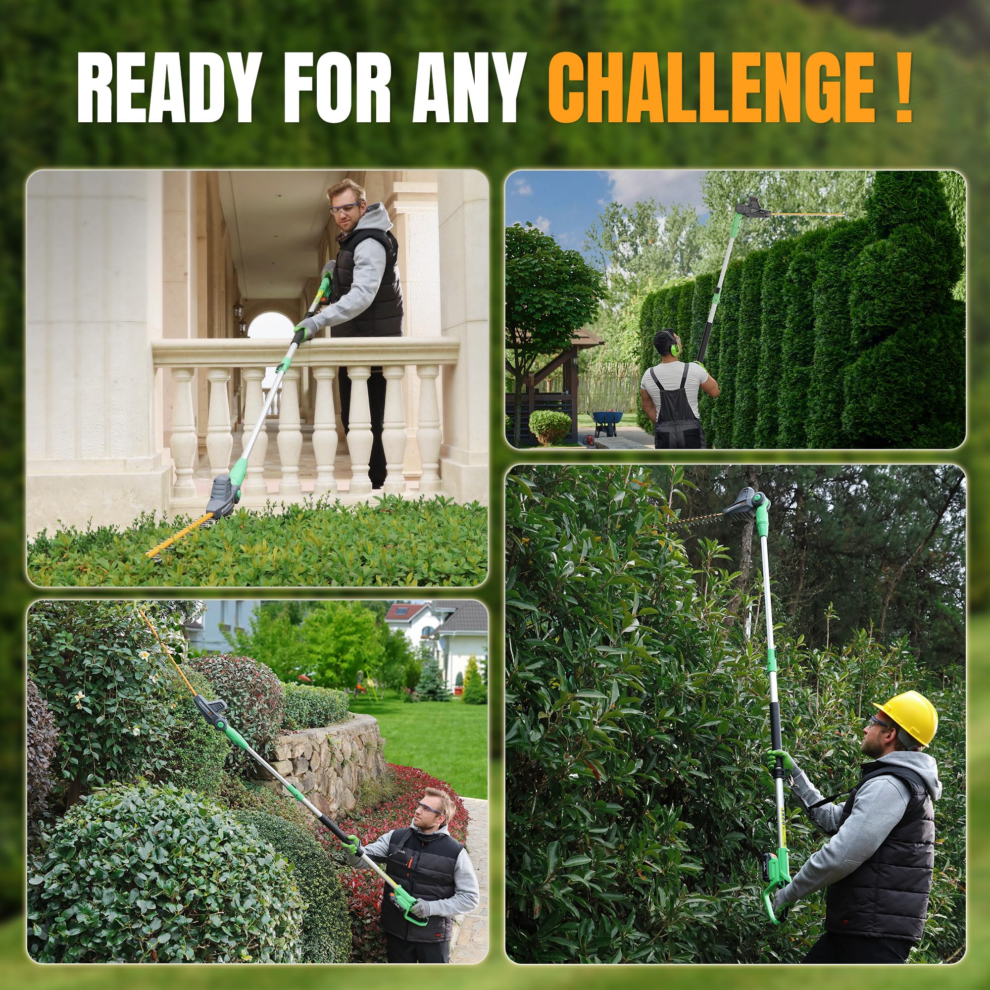 WORKPRO in-yard trimming lifestyle photo showing convenience for homeowners