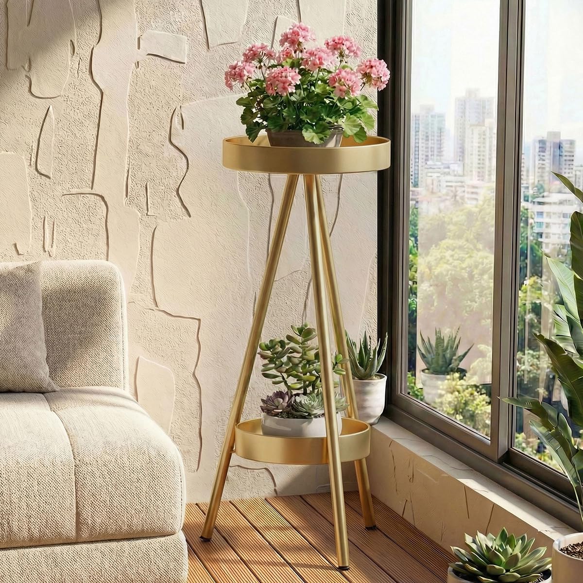 WORKTOOL stand in living room corner illustrating space-saving display benefit