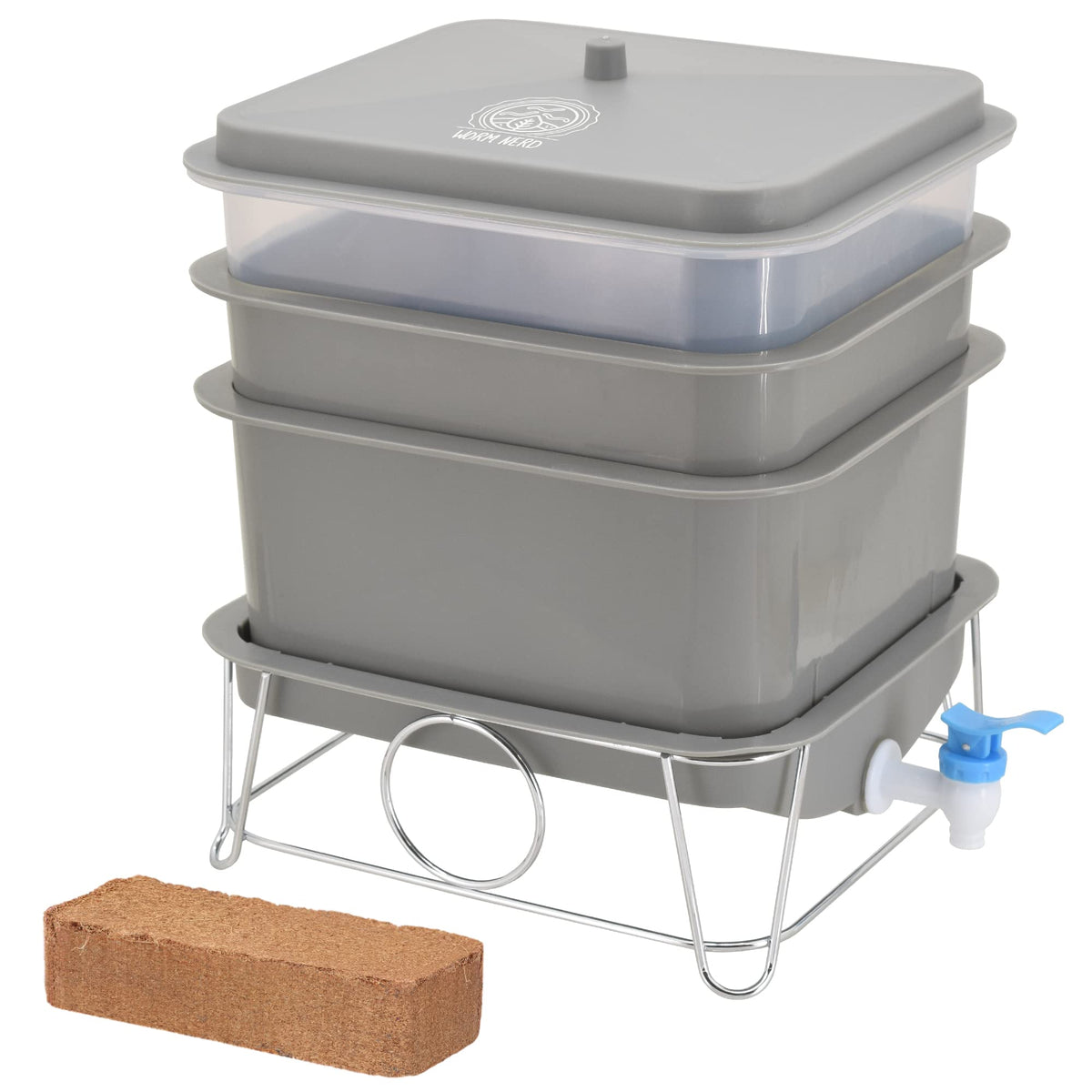 Worm Nerd WN54 front view showing stacked trays and lid with compact footprint benefit