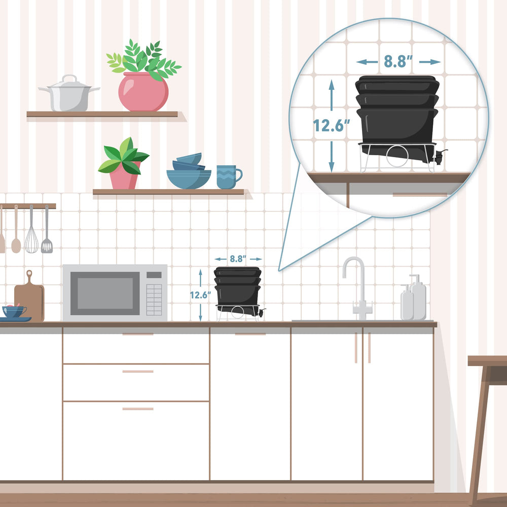 Worm Nerd bin on a kitchen countertop demonstrating indoor composting convenience benefit